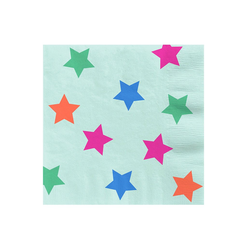 Hallmark  Colorful Stars on Mint Cocktail Napkins, Set of 16