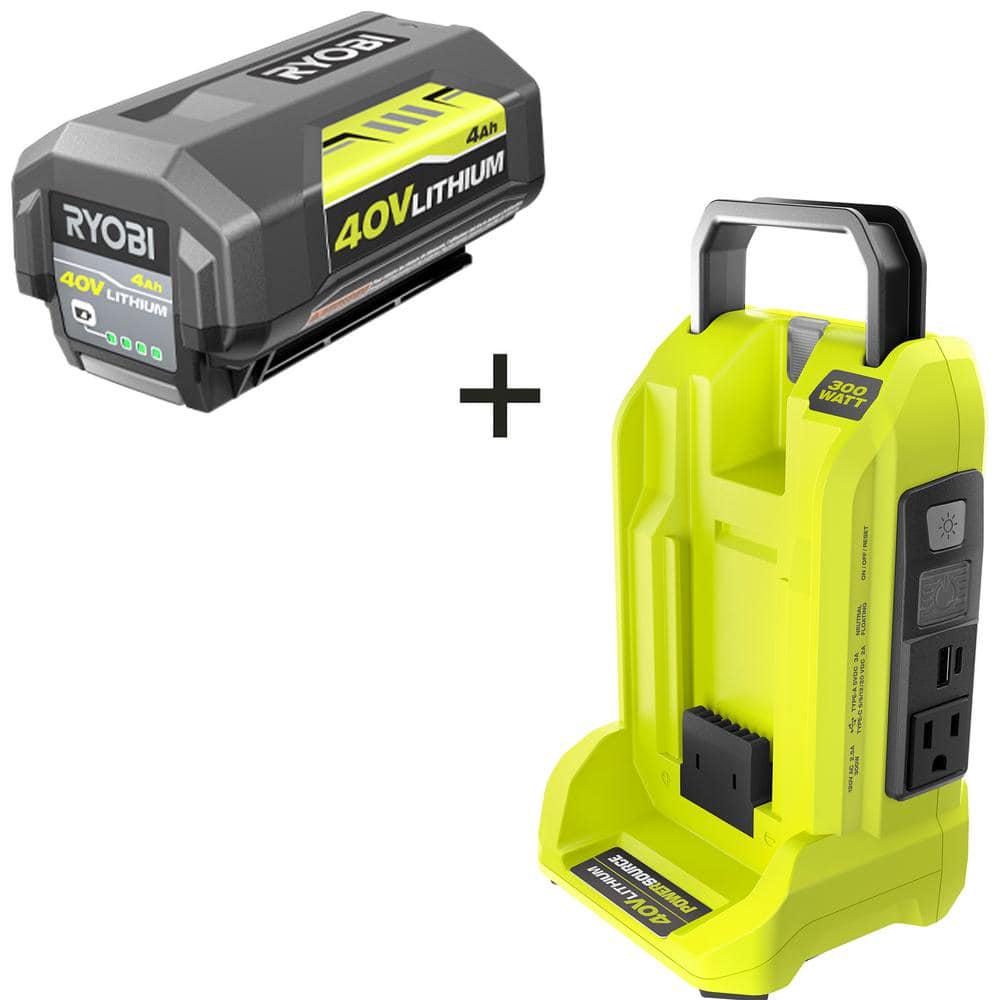 RYOBI 40V 300Watt Power Inverter with 40 Ah Battery