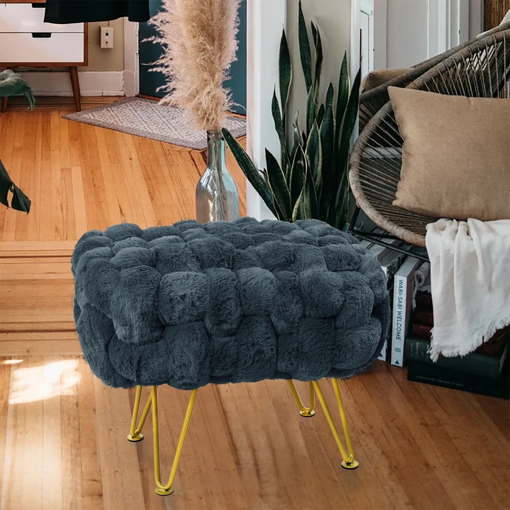 Soft Fauxfur Pouf Stool Ottoman Fuzzy Entryway Bench Seat 27\
