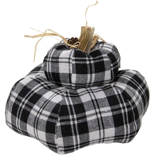 Black And White Plaid Stacked Fall Harvest Tabletop Pumpkin