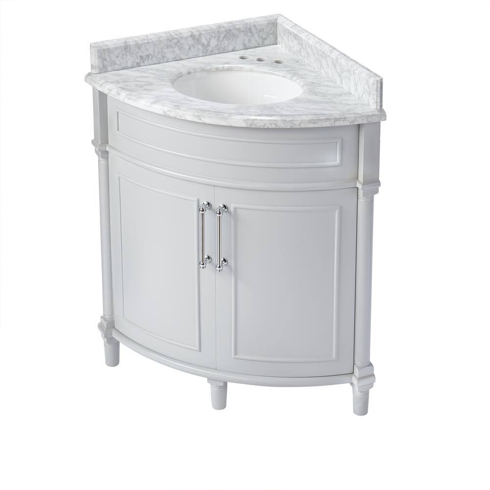 Home Decorators Collection Aberdeen 32 in. W x 23 in. D x 34.5 in. H Bath Corner Vanity in Gray with White Carrara Marble Top Aberdeen 32G