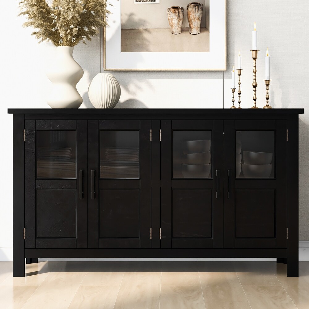 Featured Four door Storage Cabinet with Adjustable Shelf and Metal Handles  Mid Century Modern Buffet Sideboard Cabinet