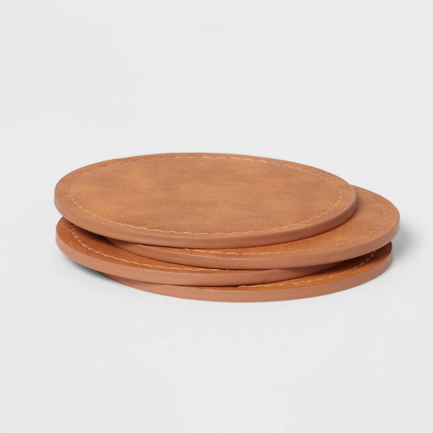 4pk Faux Leather Coasters