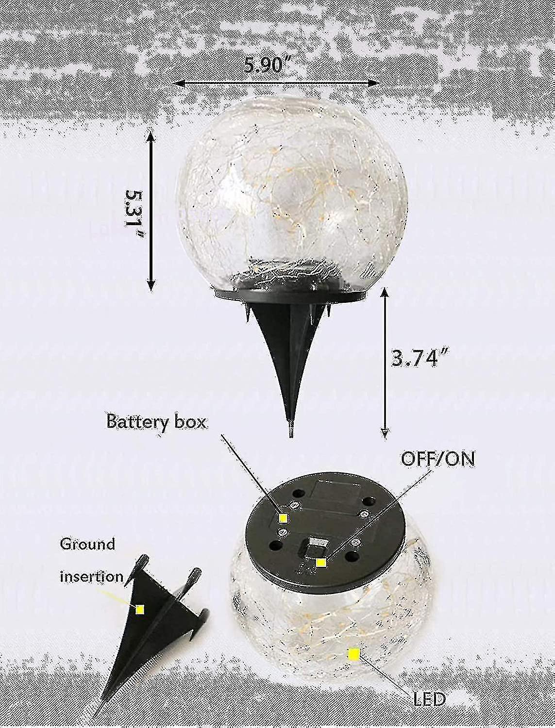 Solar Garden Lights Outdoor Cracked Glass Ball Waterproof Wireless Warm White Led Lamp