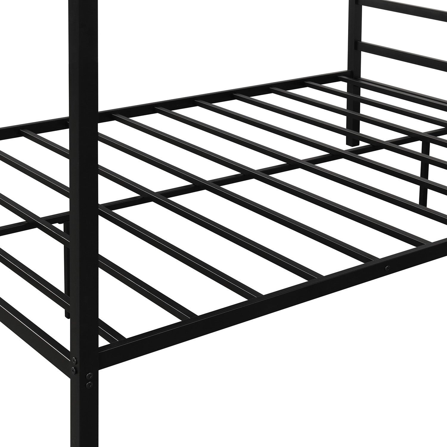 Queen Canopy Bed Black Metal, 4-Poster Bed Frame Upholstered Platform Bed Frame with Headboard for Girls Adults, Easy Assembly