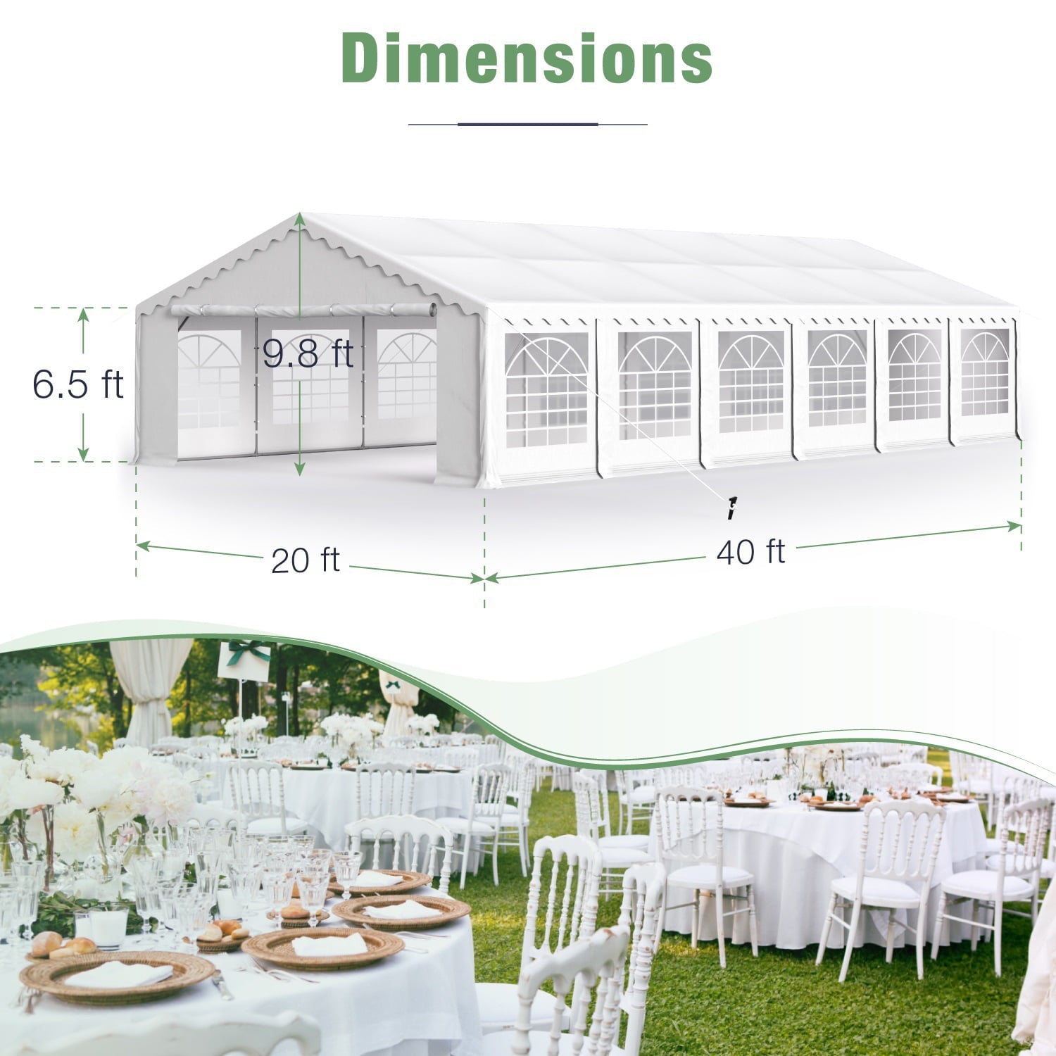 MF Studio 20'X40' Party Tent Outdoor Event Shelter Canopy with 12 Removable Sidewalls, White