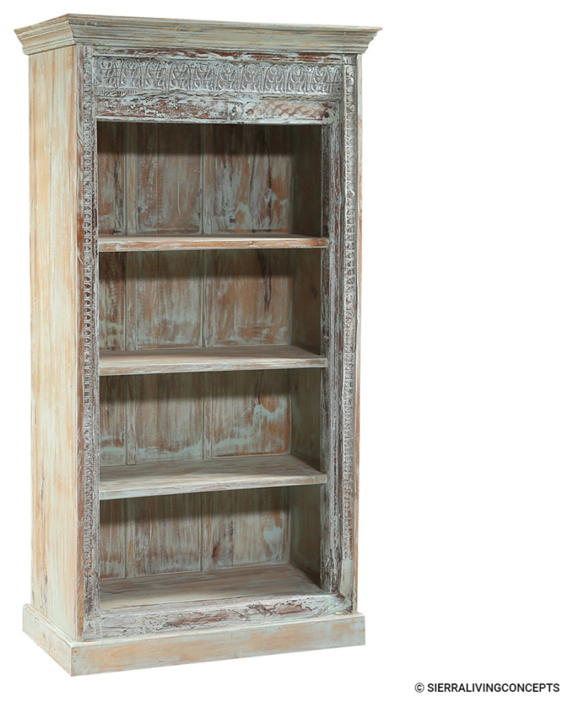 Rustic Distressed Solid Wood Antique 4 Tier Bookcase   French Country   Bookcases   by Sierra Living Concepts Inc  Houzz