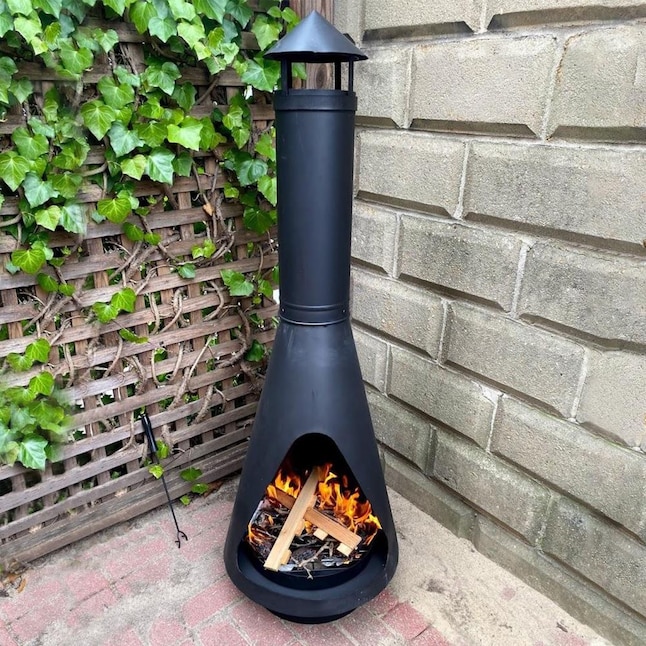 Sunnydaze Decor KF-614 56-in H x 19-in D x 19-in W Black Steel Chiminea