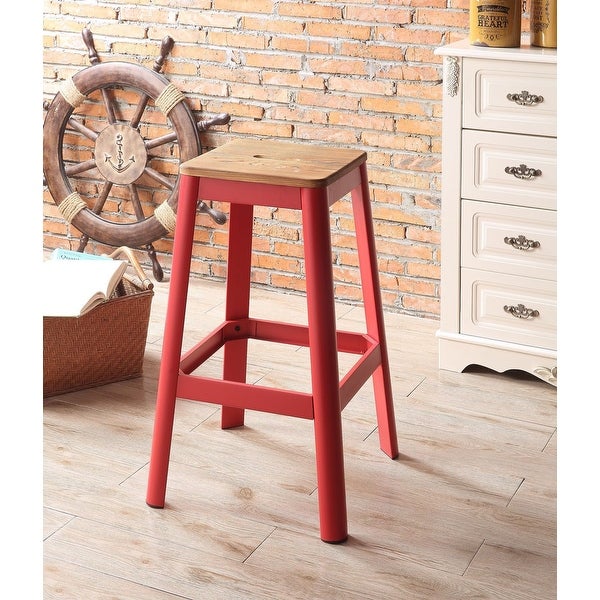 Wood Seat Backless Barstool