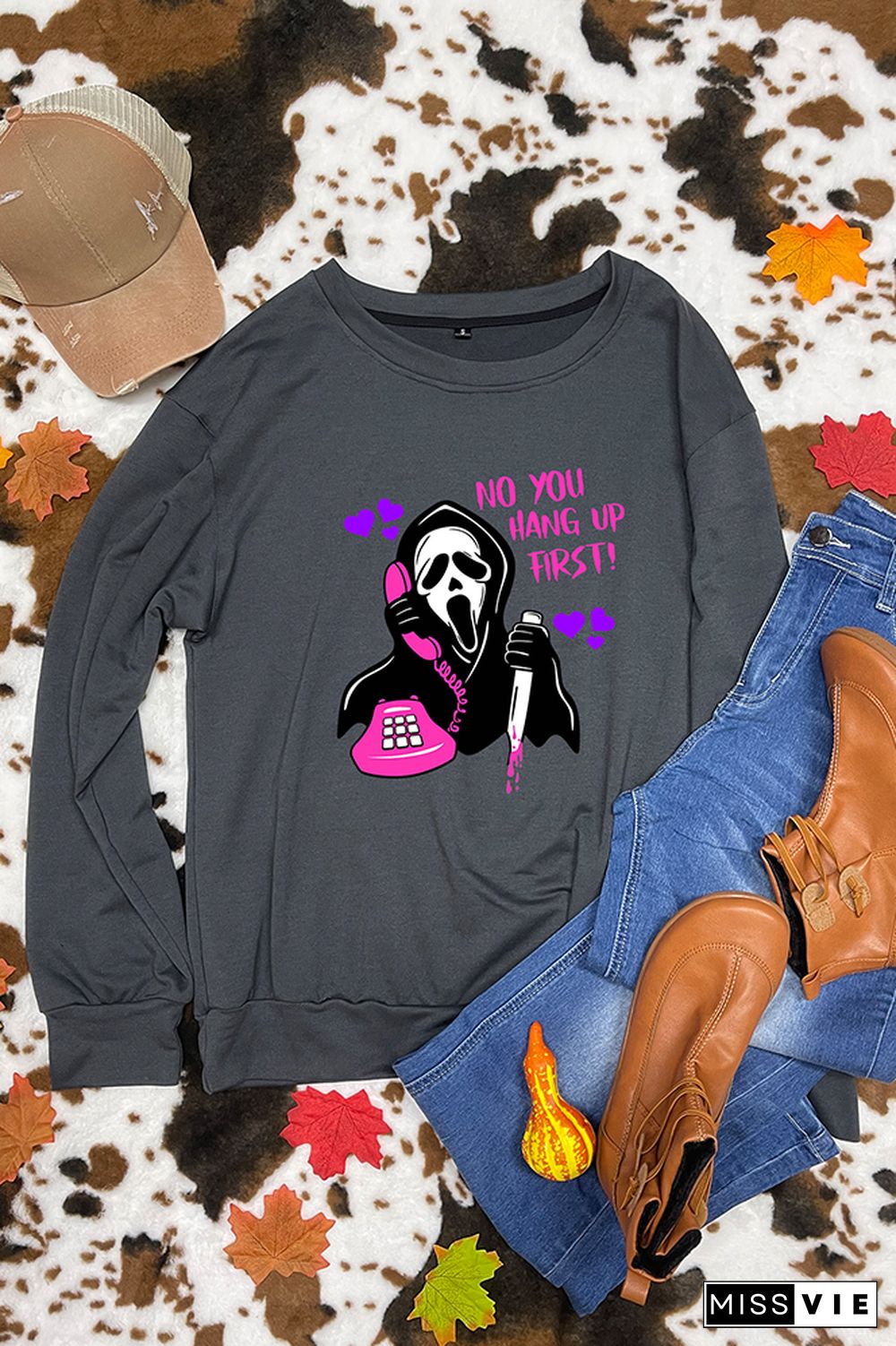 No you hang up, Funny, Scream, ghost face calling Longsleeve Sweatshirt Wholesale