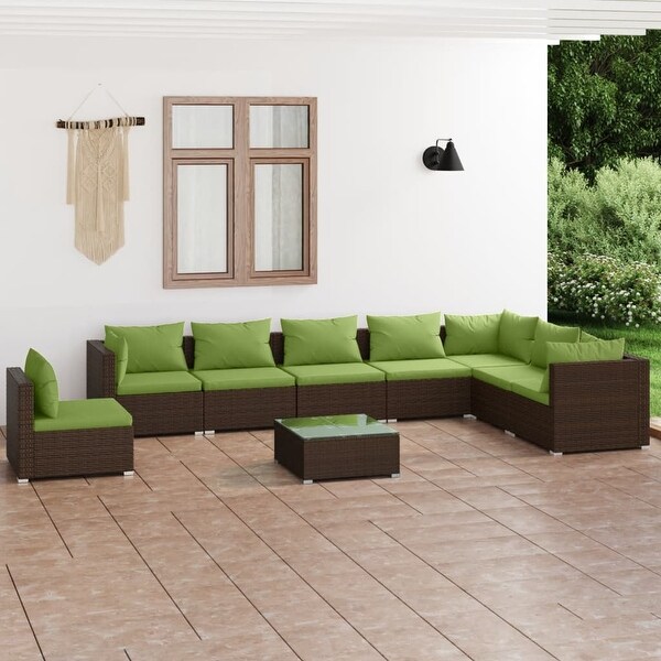 vidaXL Patio Lounge Set with Cushions Poly Rattan Brown