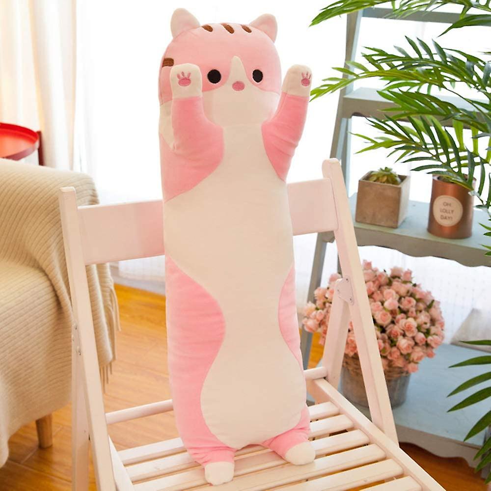 Lovely Plush Cat Doll Cute Cartoon Soft Stuffed Kitten Pillow Long Throw Sleeping Pillow Doll Toy Gift For Kids Girlfriend Multiple Size (pink，50cm/19