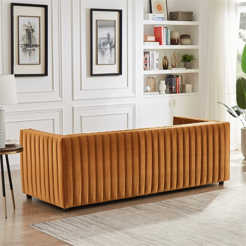 Sier Mid Century Modern Luxury Velvet Sofa Couch in Cognac   Contemporary   Sofas   by Homesquare  Houzz