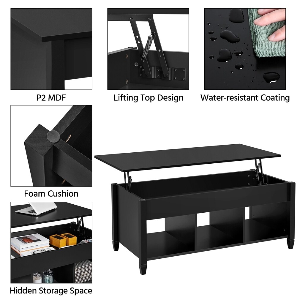 Yaheetech 47.5in Lift Top Wood Coffee Table with 3 Cube Open Shelves