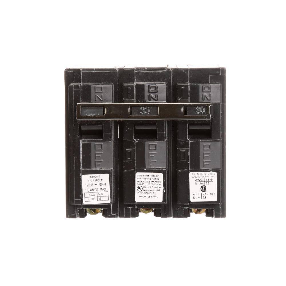 Siemens 30 Amp 2-Pole QP 10 kA Circuit Breaker with Shunt Trip Q23000S01