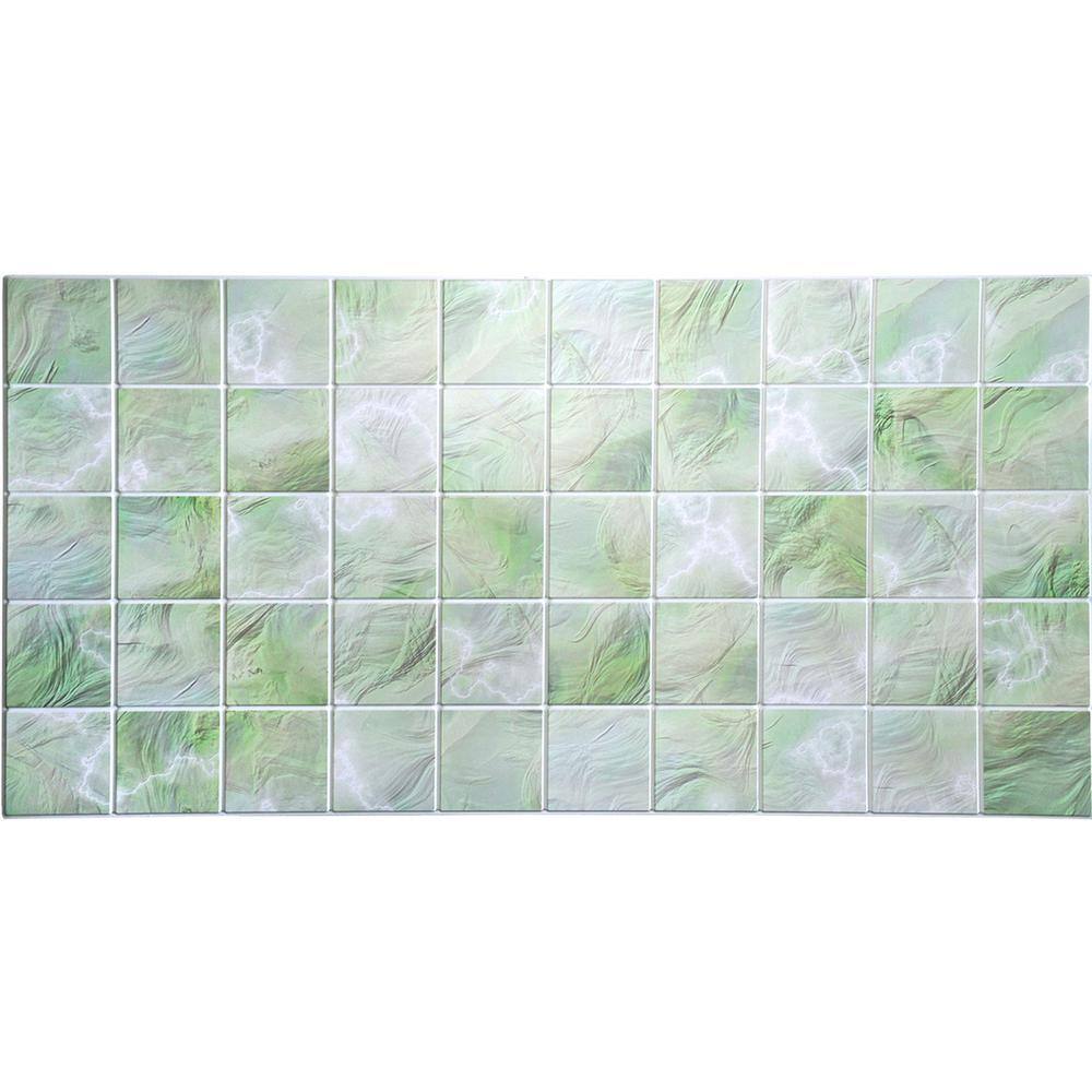 Dundee Deco 3D Falkirk Retro 1100 in. x 38 in. x 19 in. Shades of Green Faux Pearl Squares PVC Decorative Wall Paneling (10-Pack) GRHDTP10009505-10