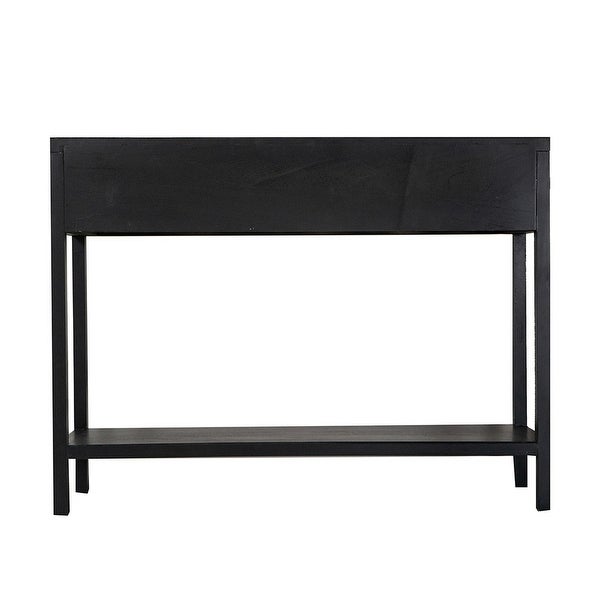 Dana 39 Inch Sofa Console Table， 2 Rattan Drawers， Black Finish， Brown