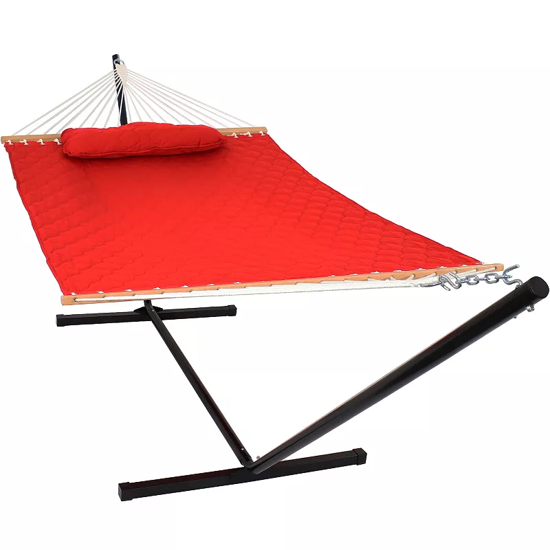 Sunnydaze 2-person Quilted Hammock With 12' Steel Stand