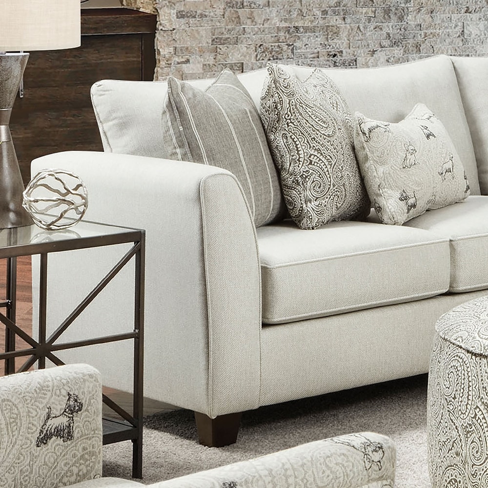 Transitional Ivory Chenille Upholstered 2 Piece Sectional and Paisley Chair Set by Furniture of America