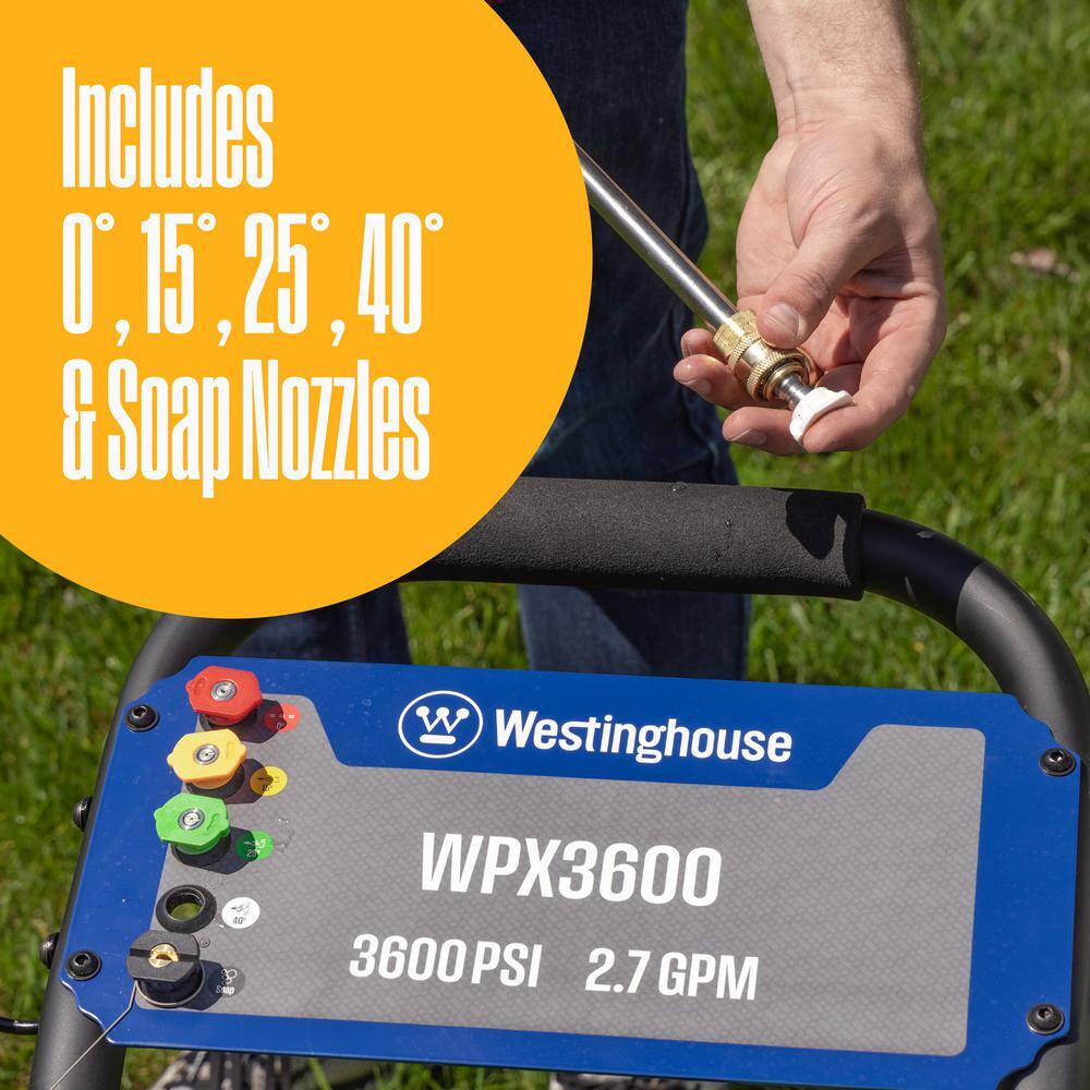 Westinghouse WPX 3600 PSI 2.7 GPM 212 CC Cold Water Gas Powered Triplex Pump Pressure Washer with 5 Quick Connect Nozzles WPX3600