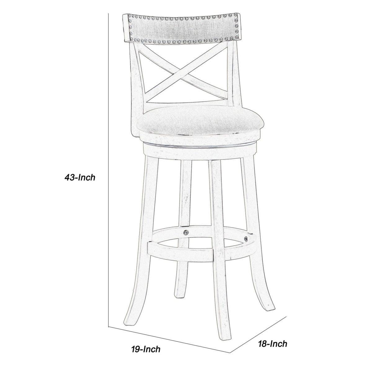 Curved X Shaped Back Swivel Barstool with Fabric Padded Seating， Antique White- Saltoro Sherpi