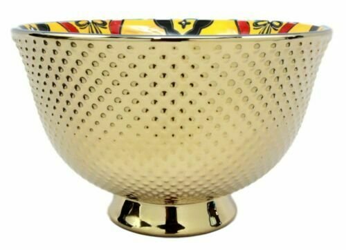 1 Set of 4 Luxury Gold Plated Ceramic Personal Dining Bowls 6D Orange Pea Floral EBR02