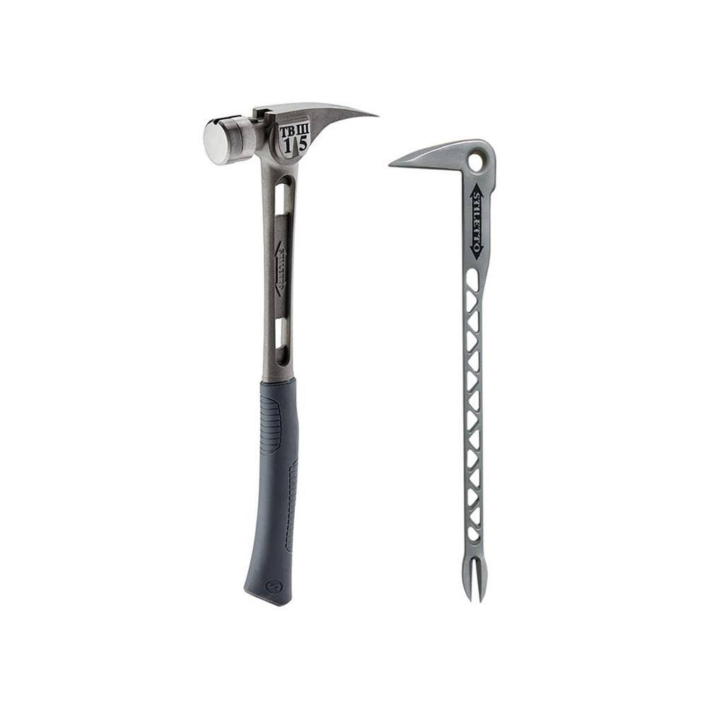 MW 15 oz. TiBone 3 Smooth Face with Curved Handle and Titanium Trim and 12 in. Titanium Clawbar Nail Puller with Dimpler TB3SC-TICLW12