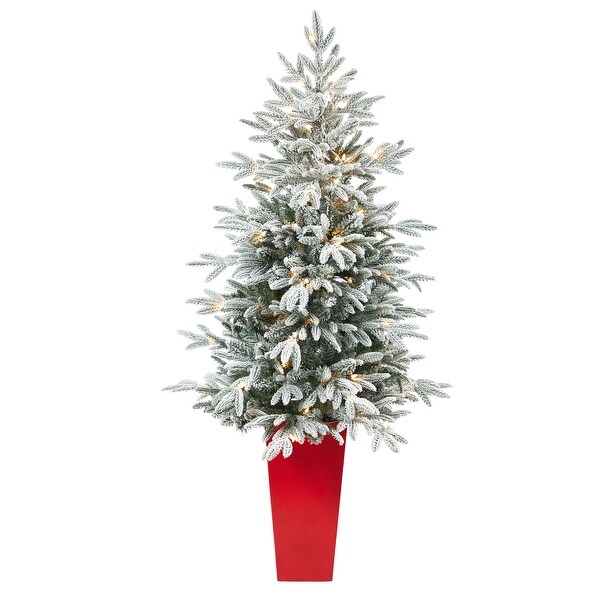 5' Flocked Artificial Christmas Tree with 100 Lights in Planter