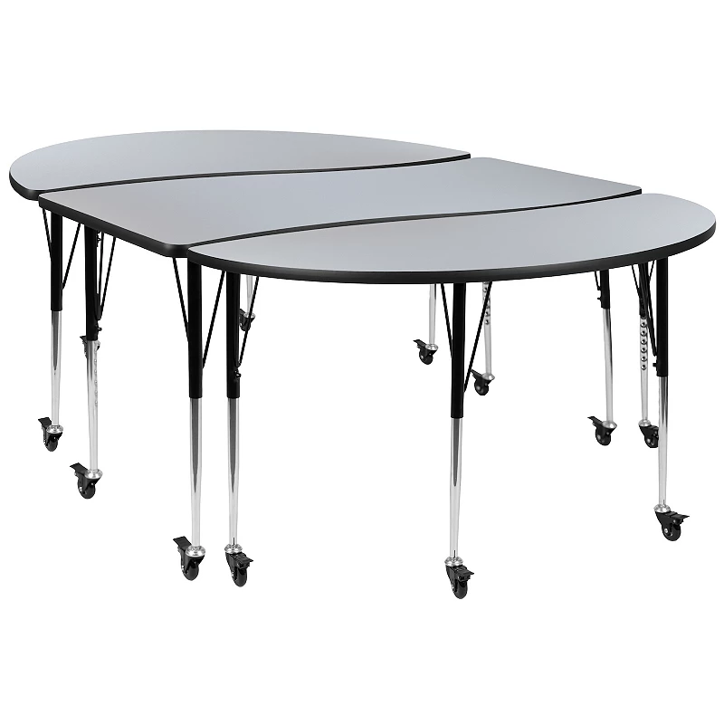 Emma and Oliver 3 Mobile Piece 86 Oval Wave Collaborative Grey Adjustable Activity Table Set