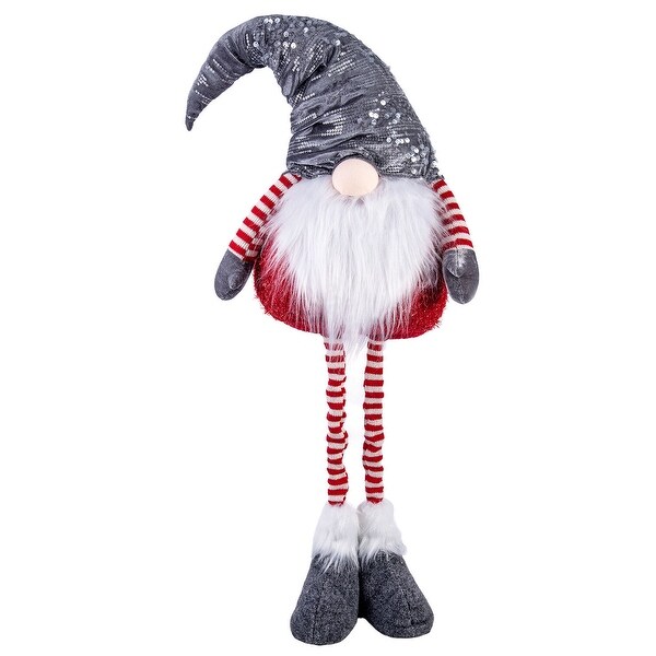 Gnome with Gray Hat and Telescopic Legs Fabric Christmas Decoration