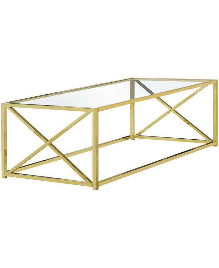 Monarch Specialties Tempered Glass 44L Coffee Table in Gold