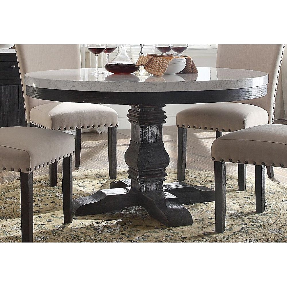 54'' Round Pedestal Dining Table with Marble Tabletop for Kitchen Dining Room