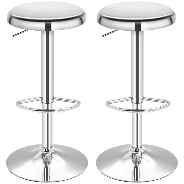 HOMCOM Adjustable Bar Stools Set of 2， Modern Swivel Barstool with Footrest， Stainless Steel Round Top for Kitchen