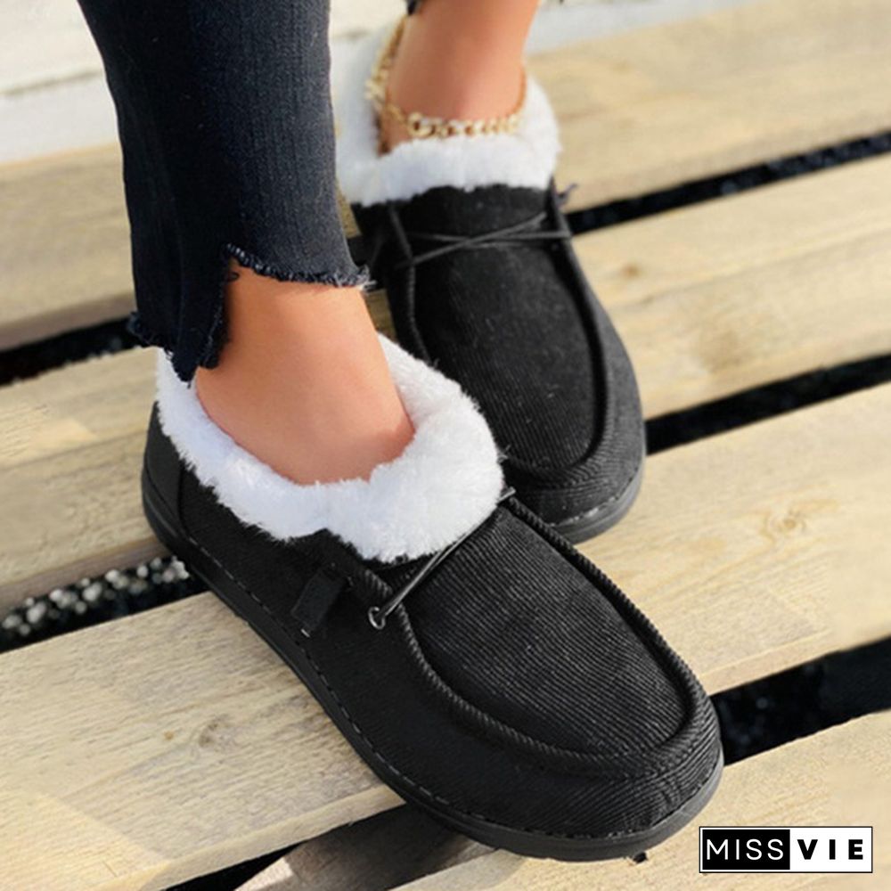 New Women Snow Boots Winter Plus Velvet Thick Flat Loafers Warm Ankle Boots Women's Casual Cotton Shoes Slippers Plus Size Plush Shoes Comfortable Wearing Tenis Feminino