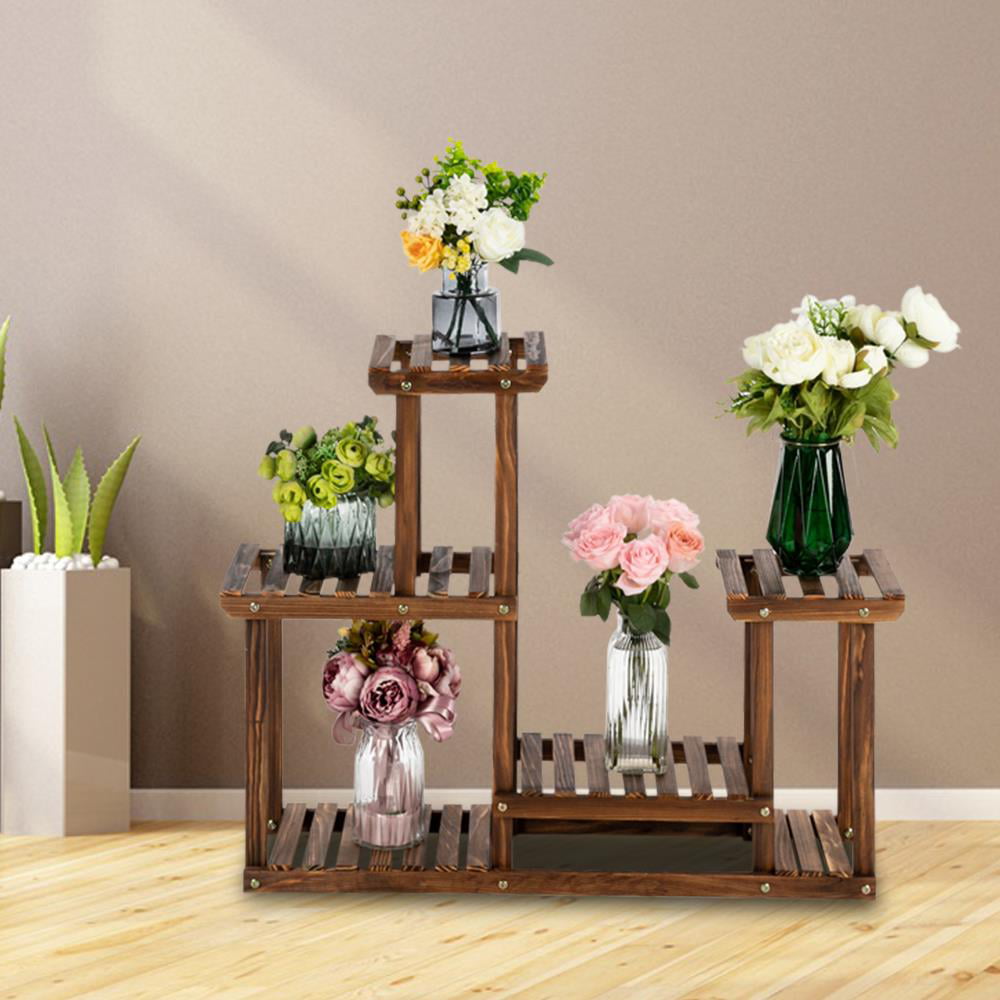 Winado 5-Tier Natural Pine Wood Flower Stand Plant Rack Pot Holder