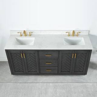 Altair Gazsi 72 in. W x 22 in. D x 34 in. H Bath Vanity in Brown Oak with Grain White Composite Stone Top 543072-BN-GW-NM