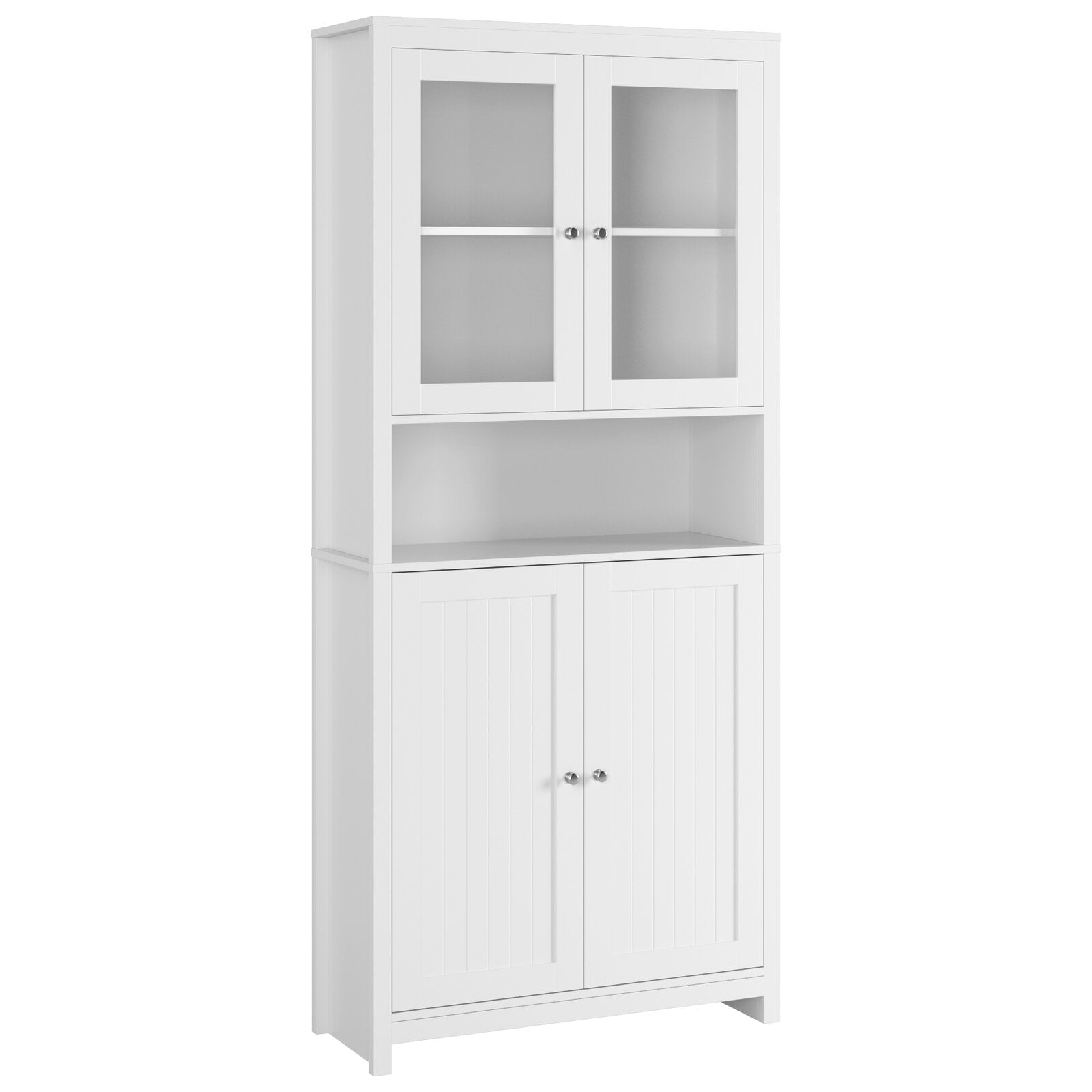 Homfa Standard Bookcase with Doors, Kitchen Hutch Cabinet, 74.6 H 5 Tiers Tall Bookshelf with Glass Doors, White