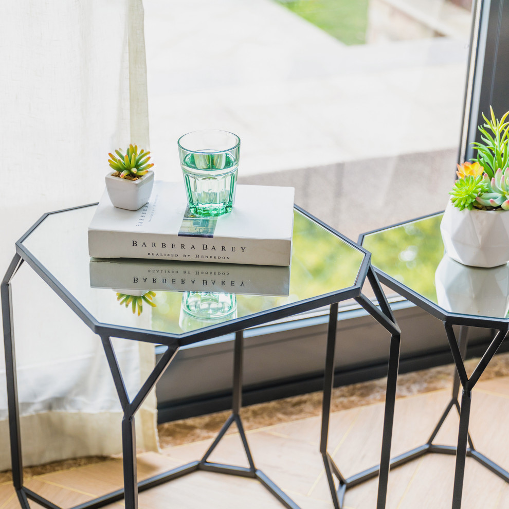 Metal WithGlass Accent Table  Set of 2   Transitional   Coffee Table Sets   by Glitzhome  Houzz