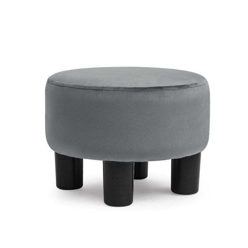 Adeco Round Ottoman Velvet Footrest Stool Modern Padded Seat Footstool