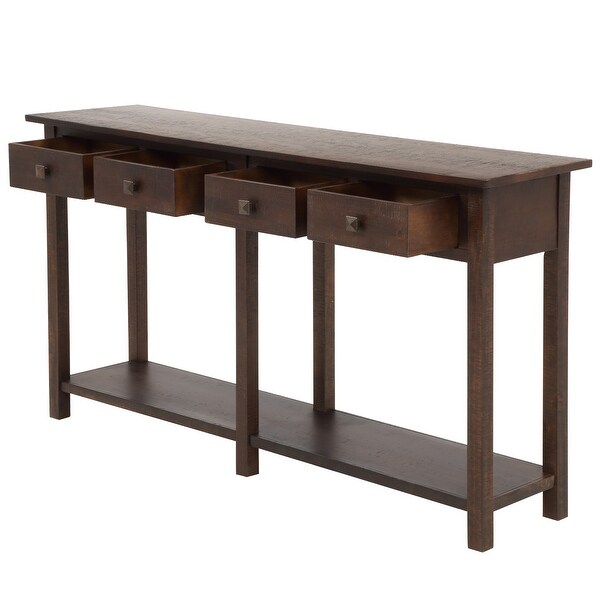 Rustic Espresso Wood 4-Drawer Console Table