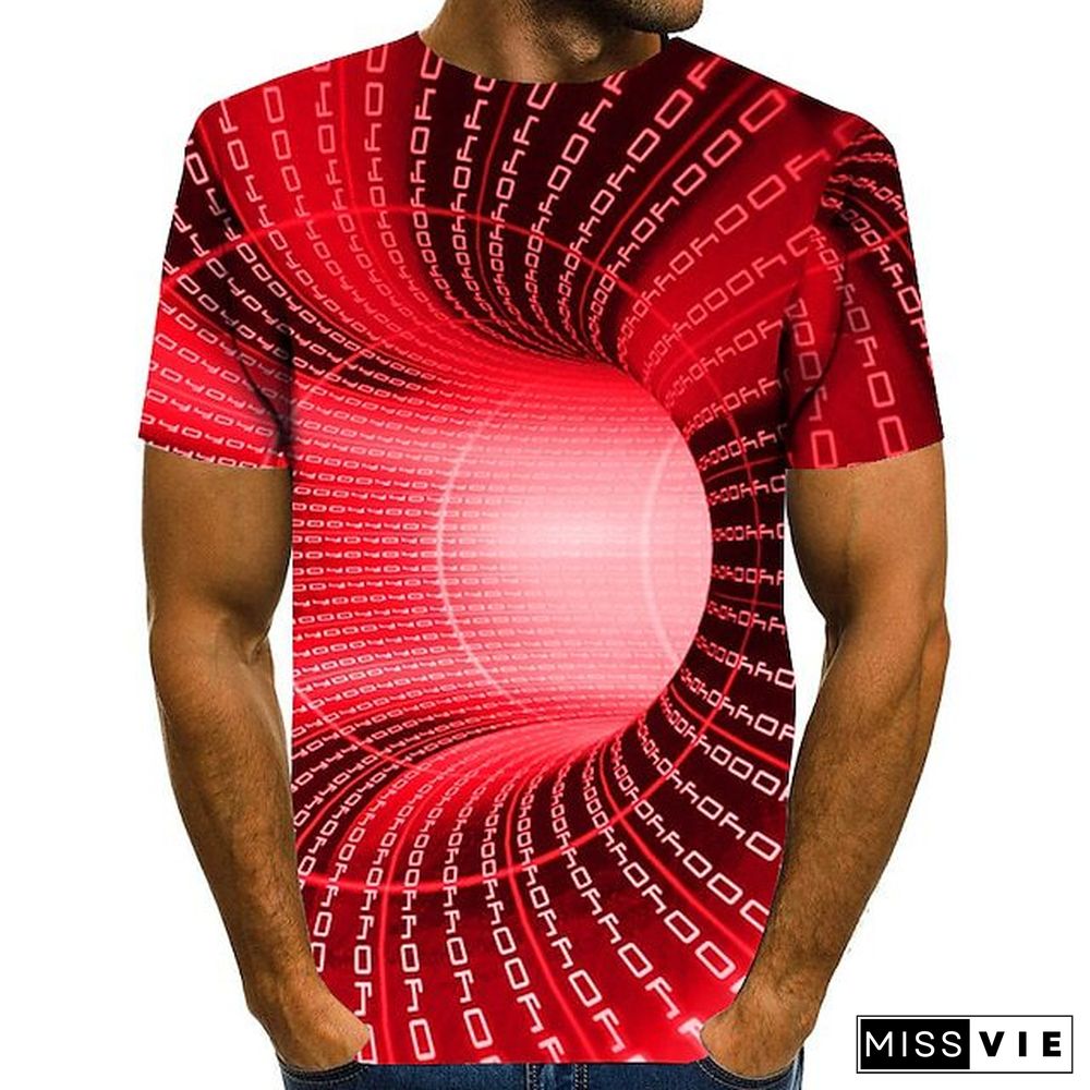 Summer Fashion Casual Short-sleeved Men's T-shirt Round Neck 3D Visual Misprint Green Purple Pink Red Blue