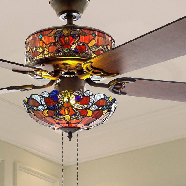 Led Glass  Style Stained Magna Carta Lighted Ceiling Fan River Of Goods