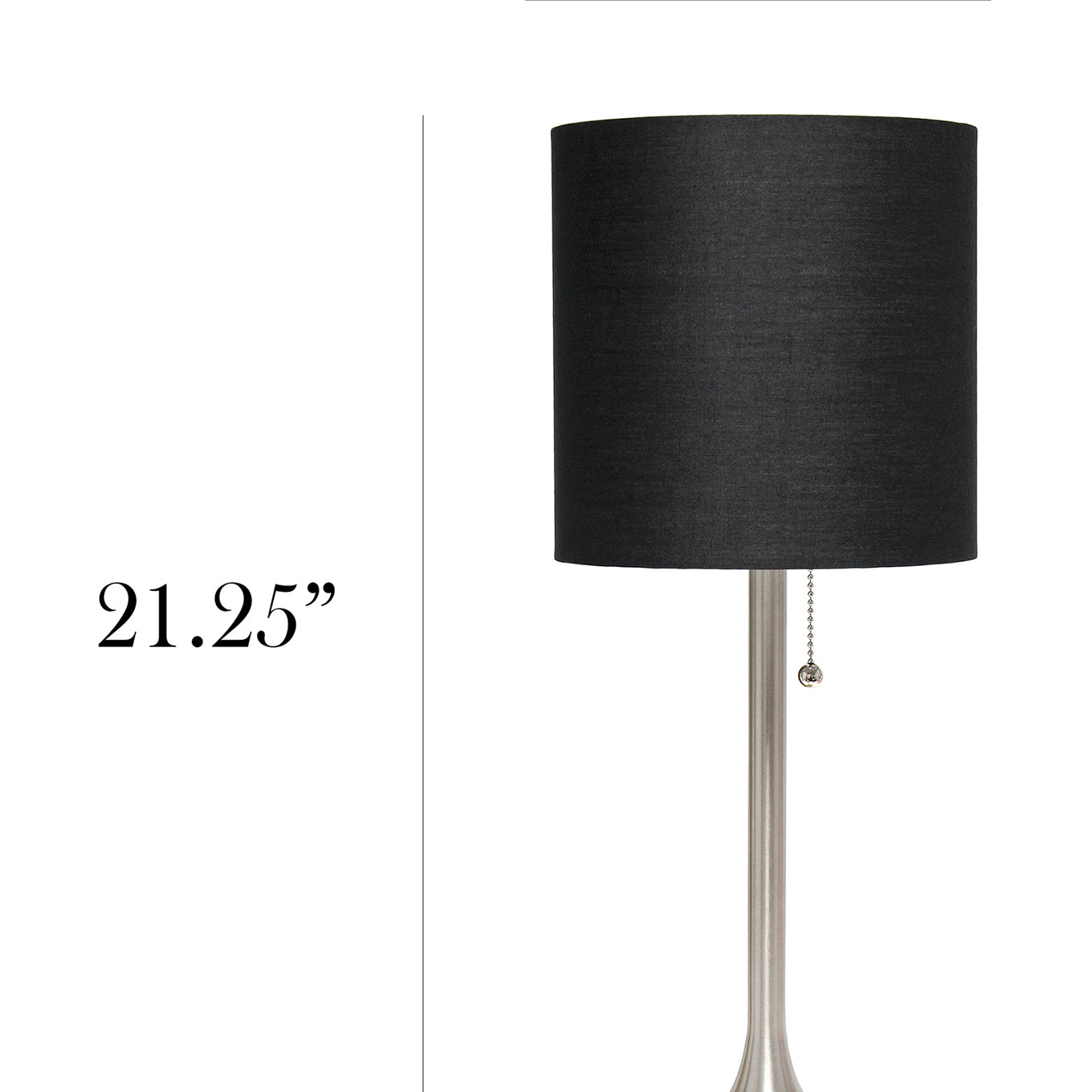 Simple Designs Brushed Nickel Tapered Table Lamp with Black Fabric Drum Shade