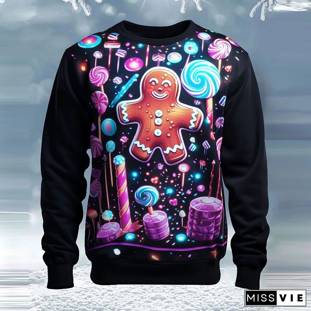 Christmas Allover 3D Cartoon Pattern Long Sleeve Crew Neck Sweatshirt