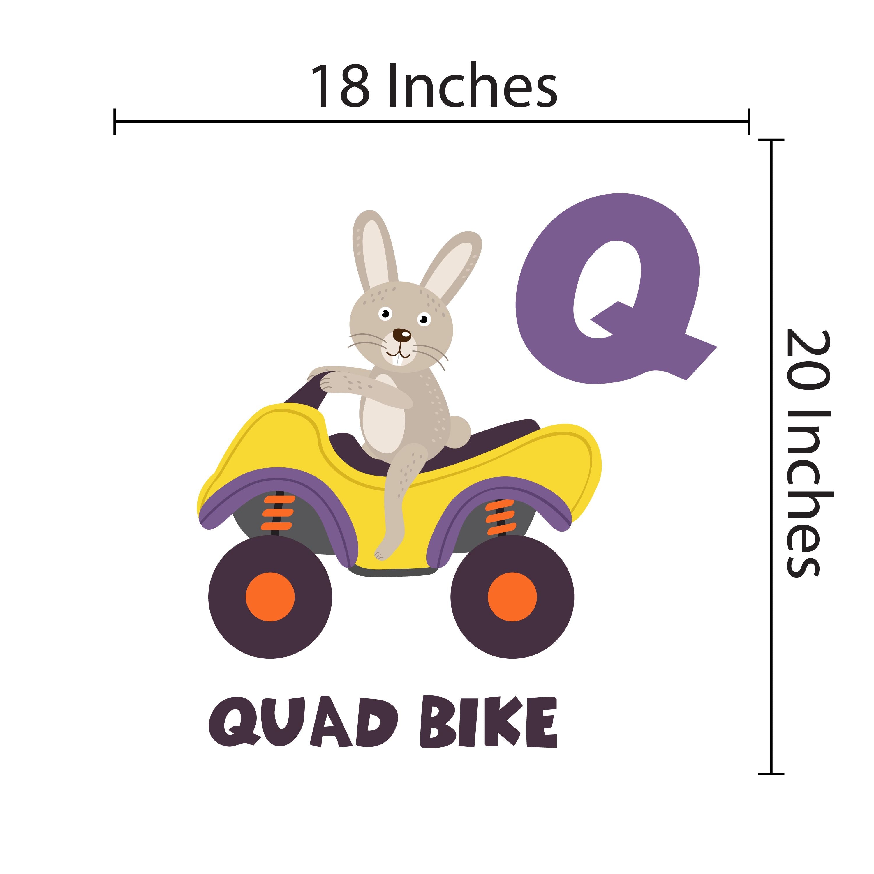 DAYCARE - Adhesive Multicolored Educational Art Quad Bike ATV Bunny Rabbit Animal Decoration Easy To Apply Letter Q Alphabet Kids Nursery Child Care Wall Decal 18" x 20"