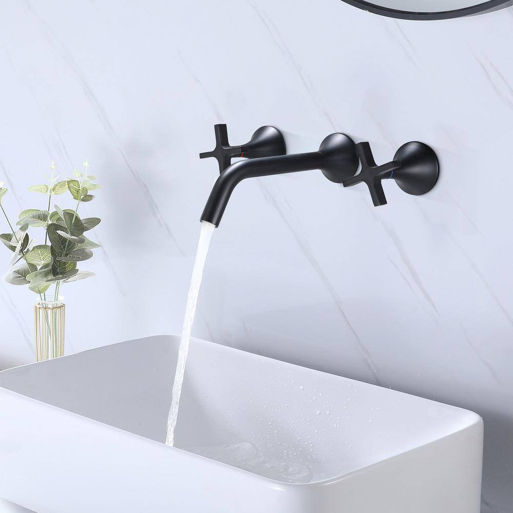 Aurora Decor ABA Modern 2-Handle Wall Mount Bathroom vanity sink Faucet in matte black FAH2BJK-RB1170