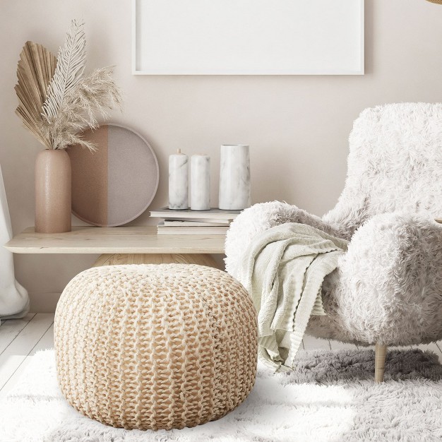 Round Cable Knit Pouf Ottoman