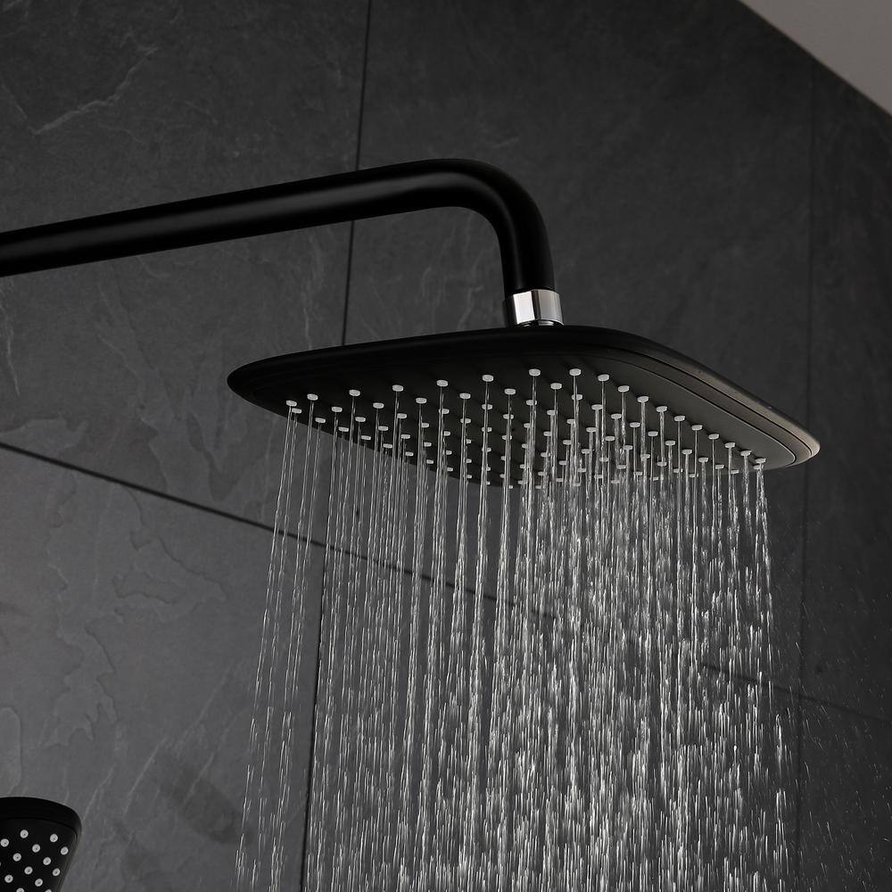 Flynama Modern Wall Bar Shower Kit 1-Spray 10 in. Square Rain Shower Head with Hand Shower in Matt Black (Valve Included) RB-RWST81001MB