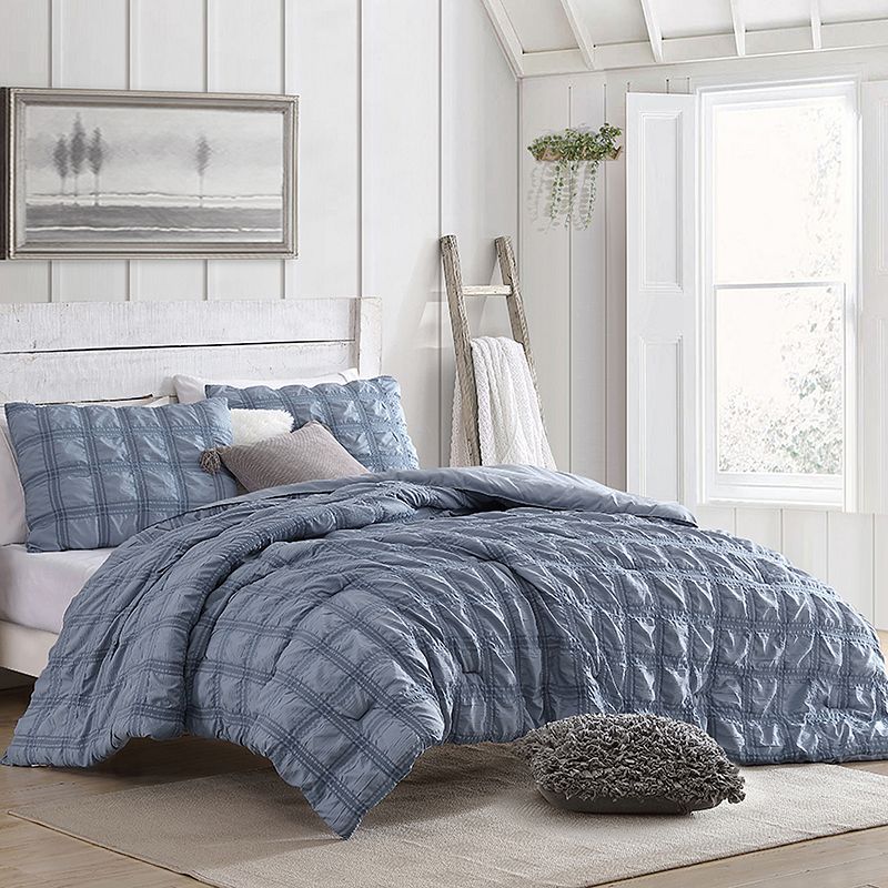 Swift Home Modern Textured Seersucker on Check Pattern Comforter Set with Shams