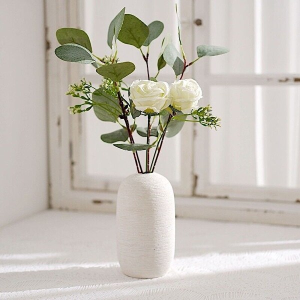 15 Inch Ivory Eucalyptus and Silk Rose Bouquet